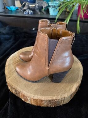 Call It Spring Tan Brown Leather-Look Ankle Booties